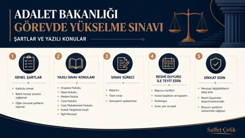 Adalet Bakanlığı görevde yükselme sınavı: şartlar ve yazılı konular